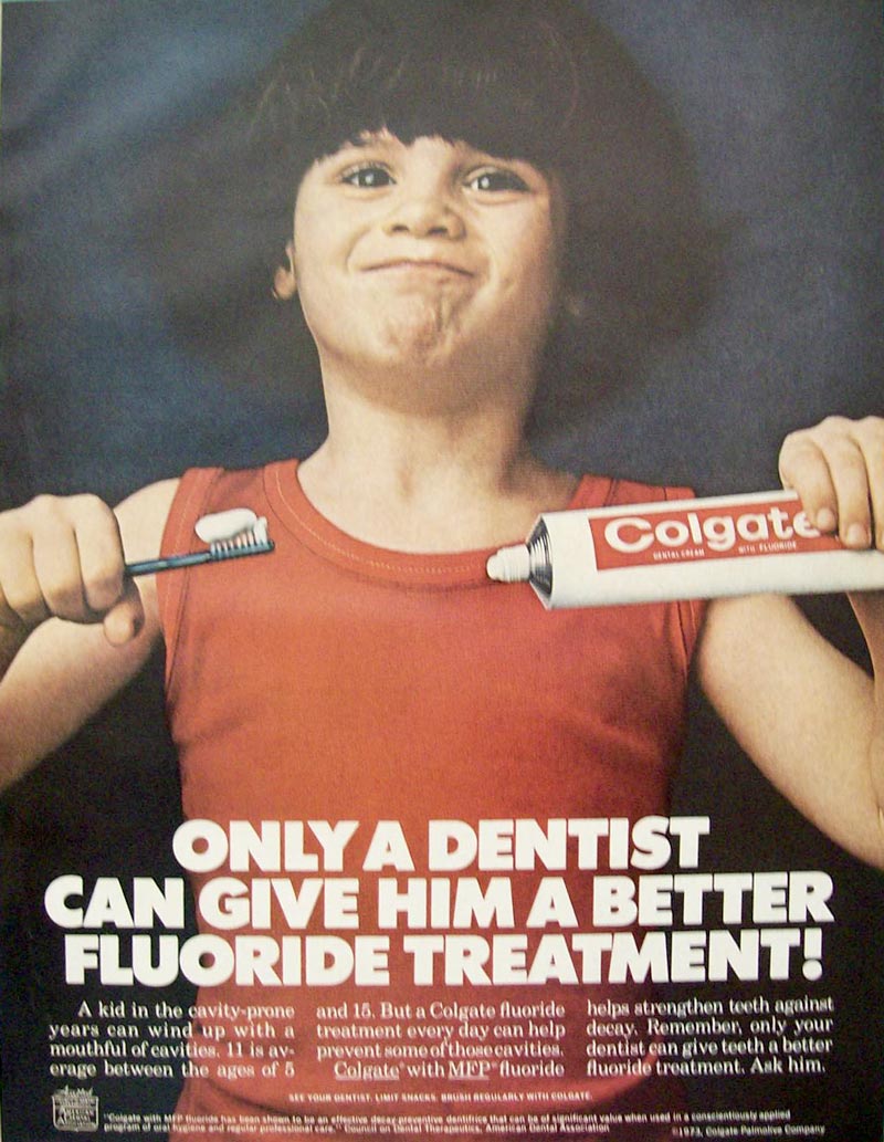 Only a dentist can give him a better fluoride treatment (Только стоматолог может дать ему лучшую обработку фтором), 1970s