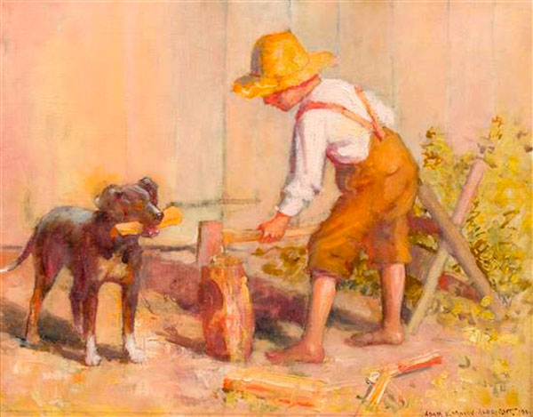 Boy Chopping Firewood with Dog (Мальчик, рубящий дрова с собакой), 1901