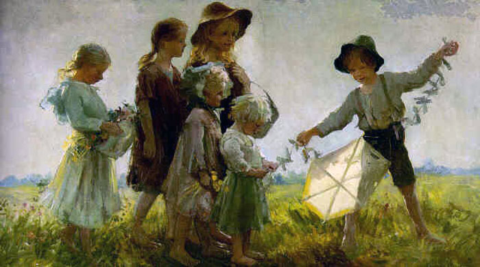 Children playing with a kite (Дети, играющие с воздушным змеем)