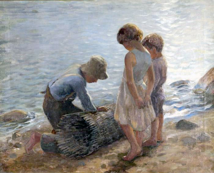 Children On Seashore With Lobsterman (Дети на берегу моря с ловцом лобстеров)