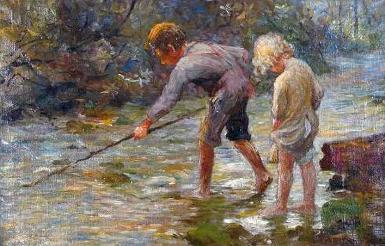 Children playing in a stream (Дети, играющие в ручье)