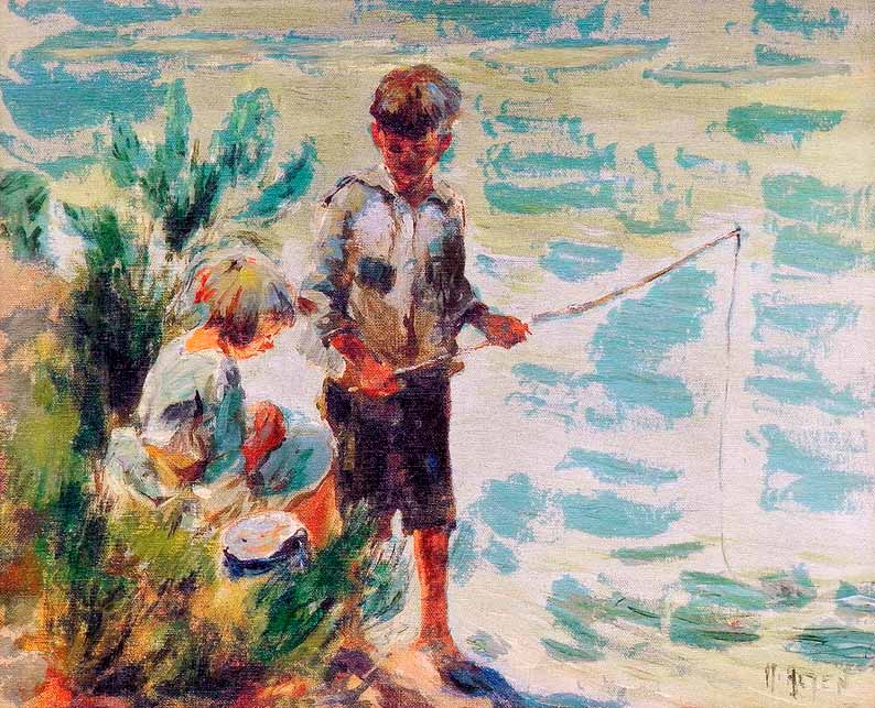 Boy and Girl fishing (Мальчик с девочкой рыбачат), c.1932