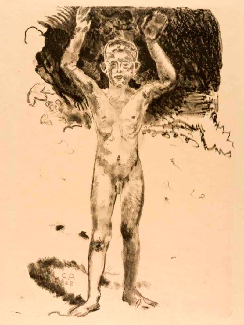 Nackter Junge von vorn, mit erhobenen Armen (Голый мальчик в анфас, с поднятыми руками), 1929