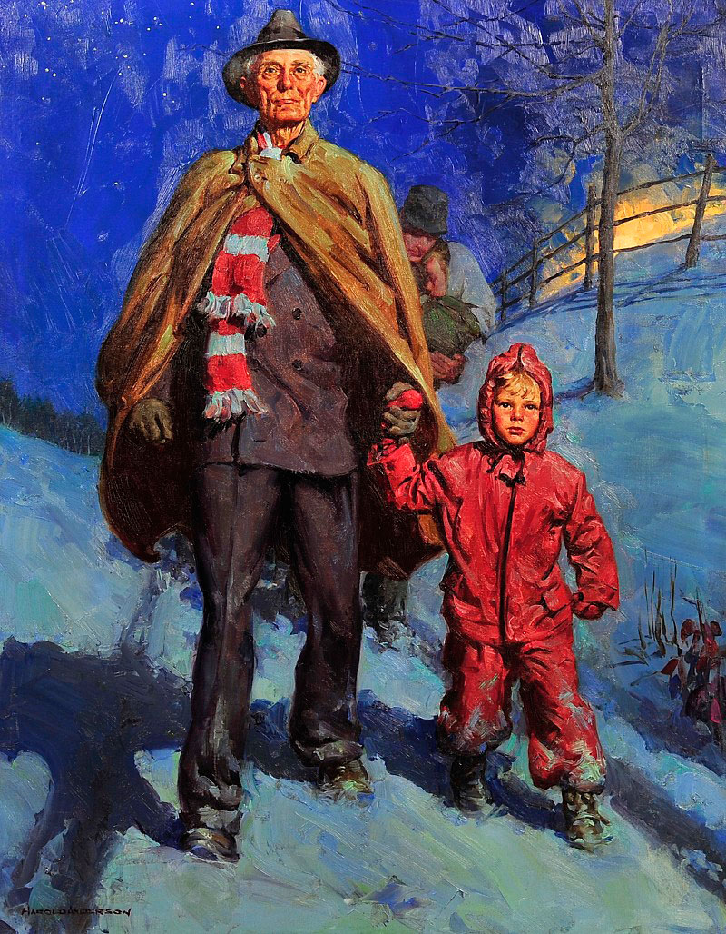 [Man and Grandson Walking in the Snow / Мужчина с внуком шагают по снегу], 1938