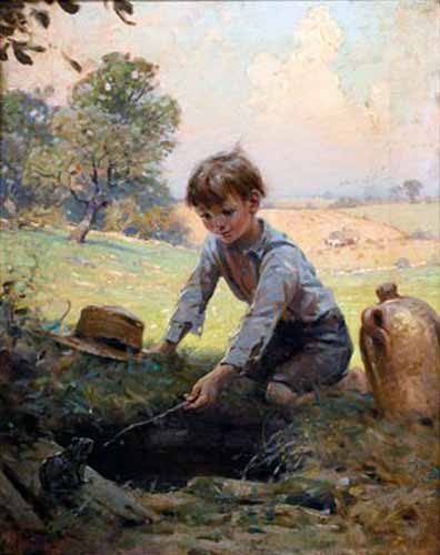 Young boy coaxing a frog (Мальчик, задабривающий лягушку)