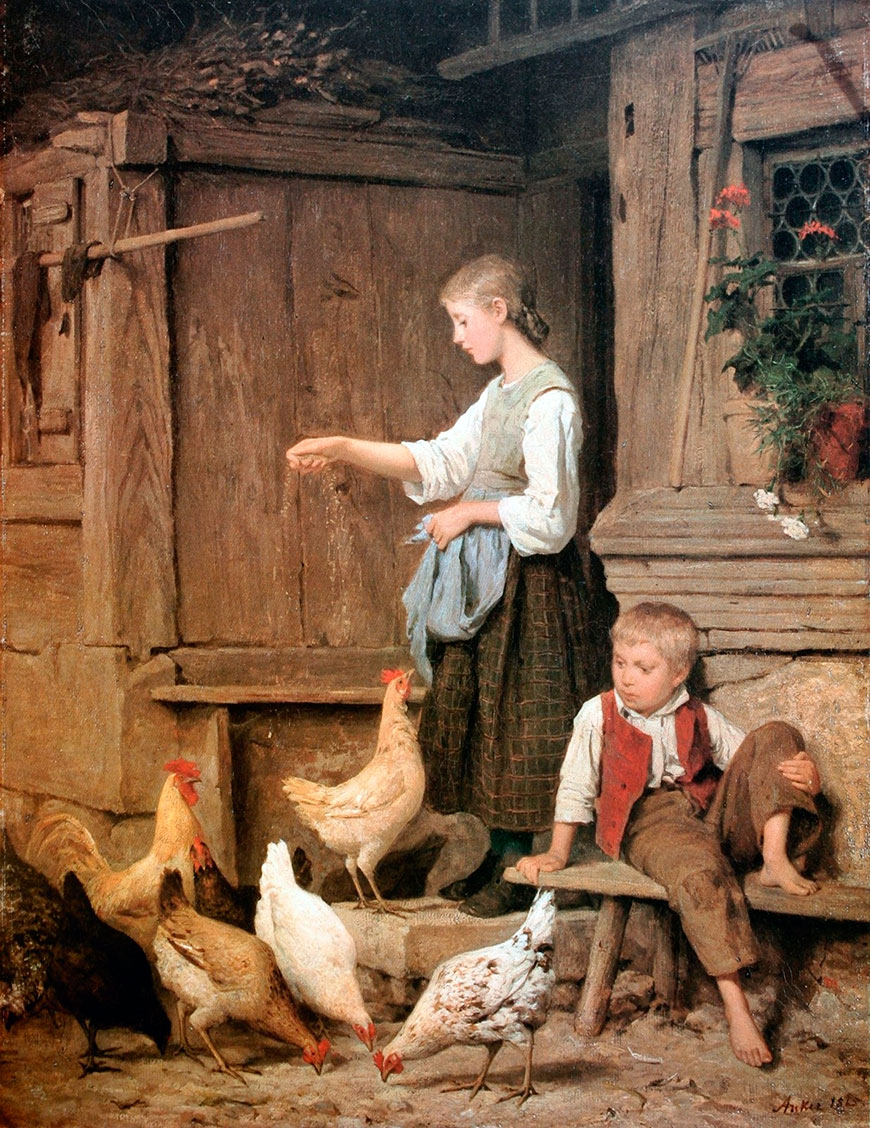 Jeune fille nourrissant les poules (Юная девица, кормящая кур), 1865