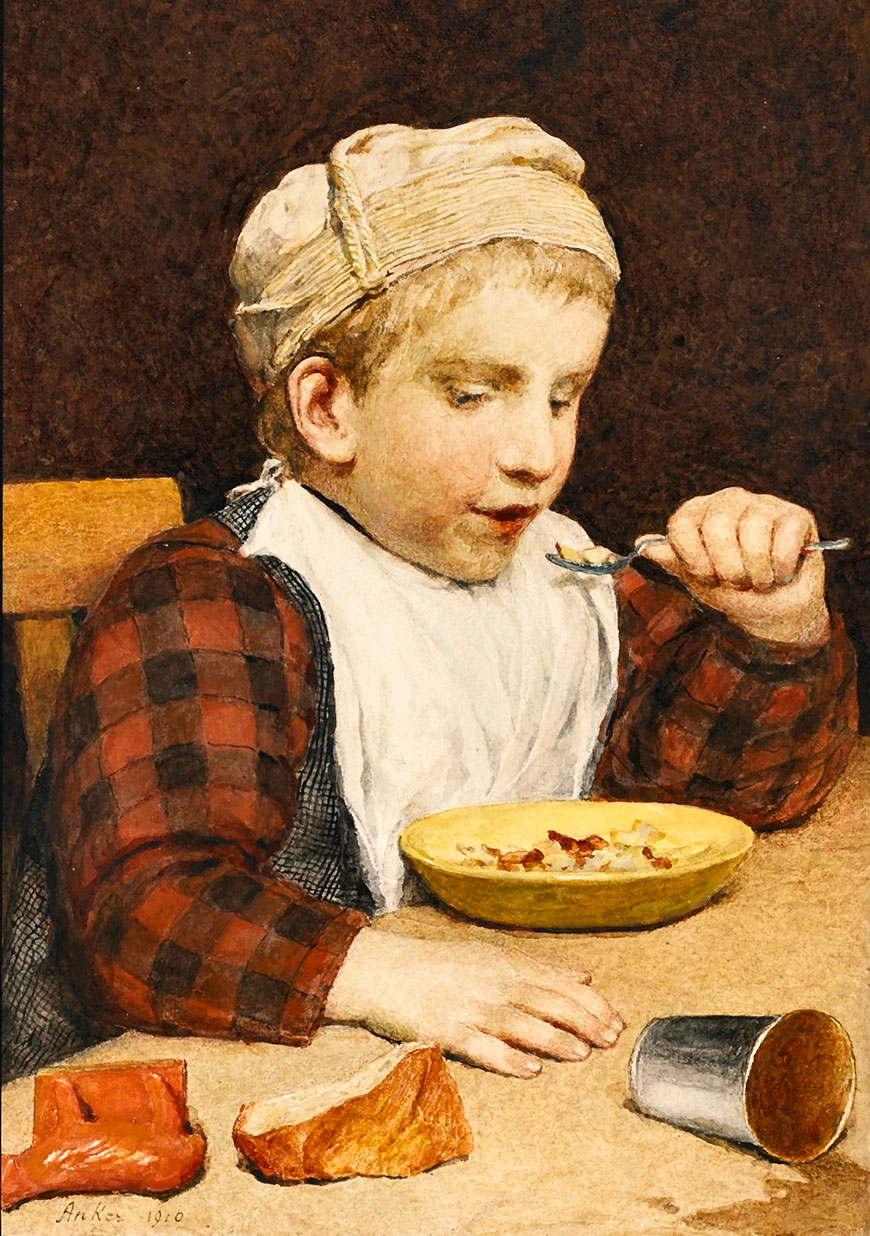 Knabe mit Mütze beim Essen (Мальчик в шапке за едой), 1910