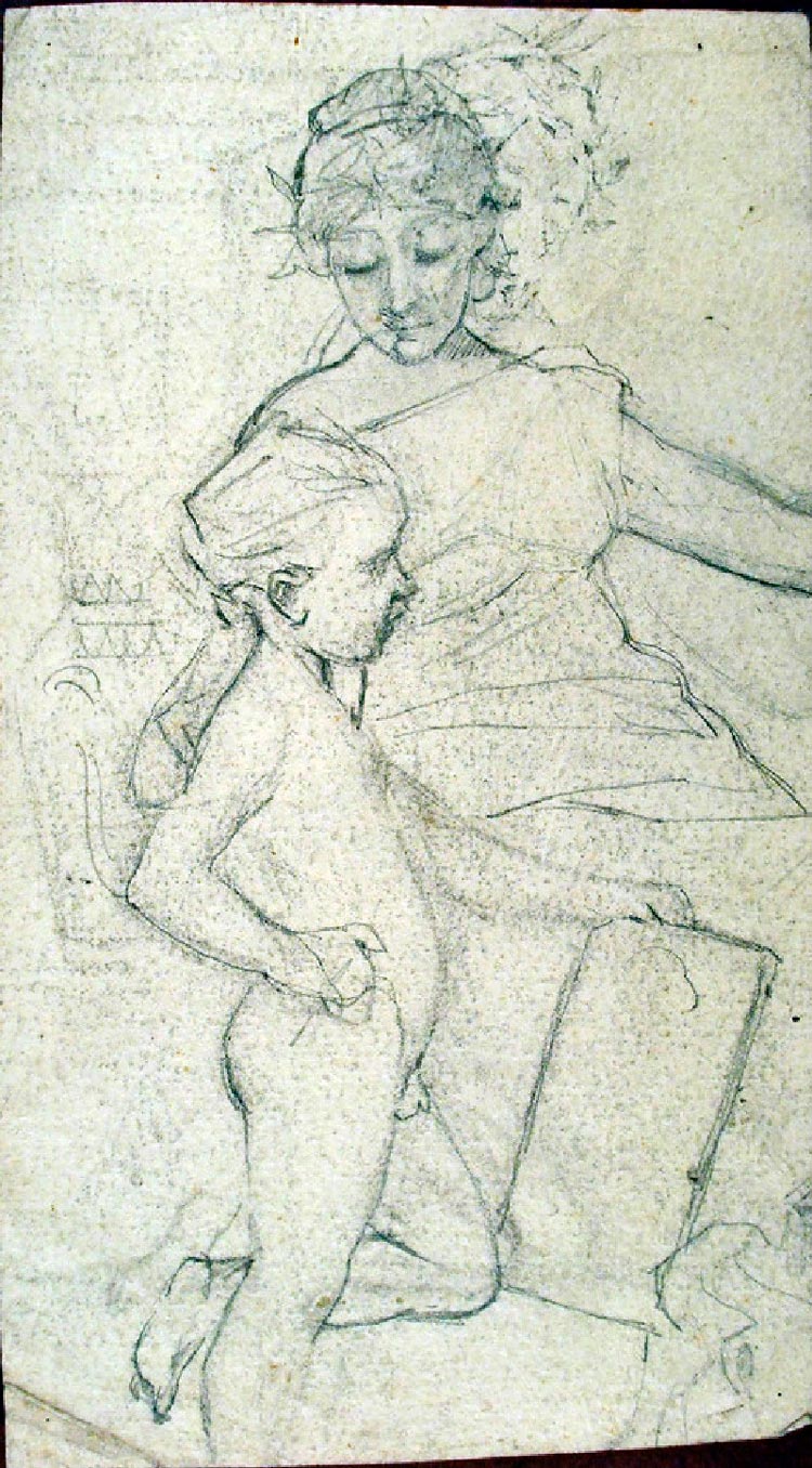 A woman seated with a boy leaning on one knee in profile to right (Сидящая женщина с мальчиком в профиль справа, опирающимся на одно колено), 1843-1886