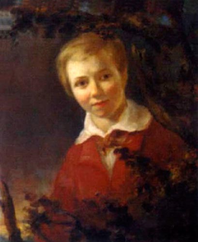 Portrait of a boy in a red jacket and white shirt in a landscape (Портрет мальчика в красном камзоле и белой рубашке в пейзаже)