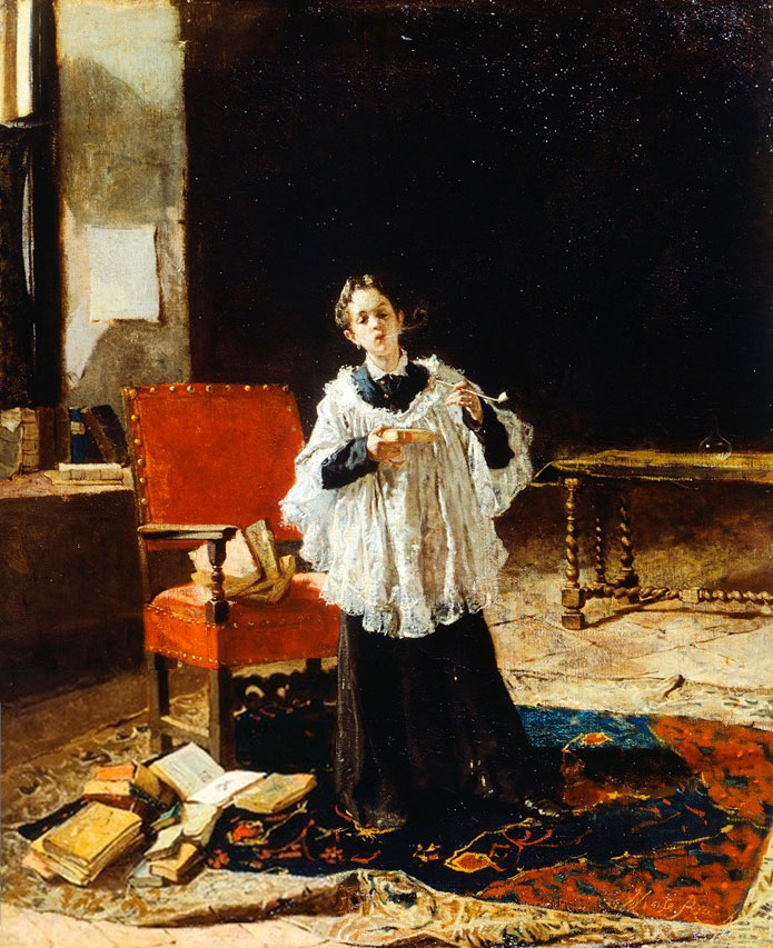 Behind the scenes or Altar boy smoking (За кулисами или Курящий певчий), c.1870