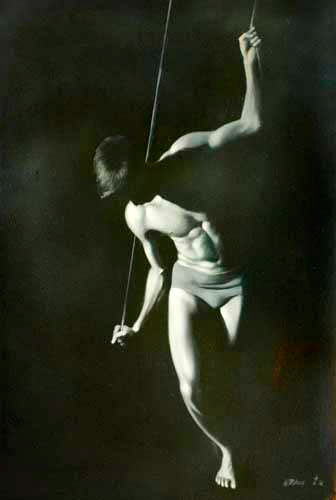 Standing boy pulling ropes (Стоящий мальчик, натягивающий верёвку), 1962