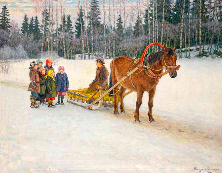 Дети с санями зимой (Winter Sleigh with Children), 1940