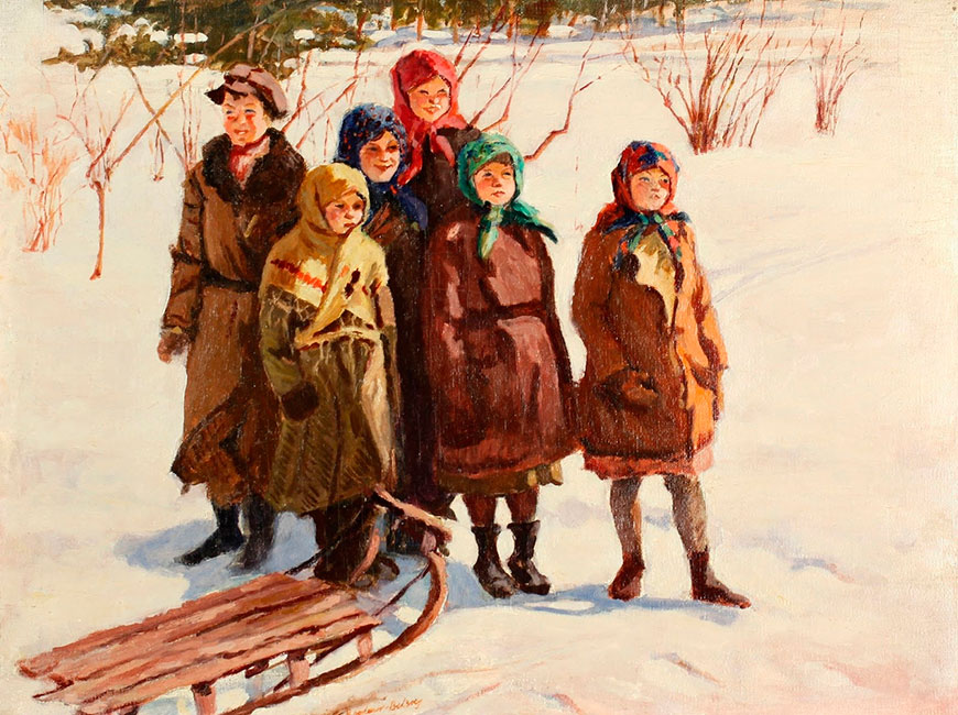 Дети с санями (Children with sledge)