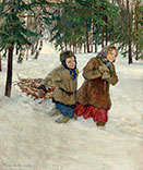 Carrying firewood in the snow