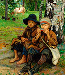 Two boys in the forest