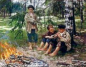 Three boys in the forest