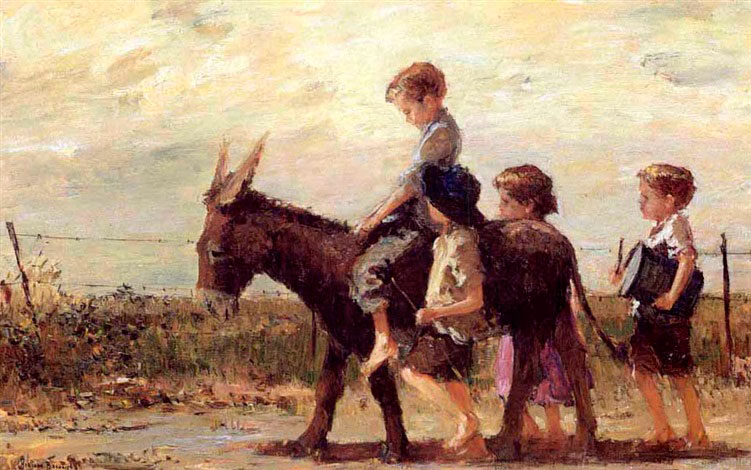 Children on the march with a donkey (Дети на прогулке с осликом)