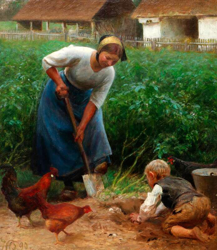 Landscape with mother and son digging up potatoes (Пейзаж с матерью и сыном, копающими картошку), 1890