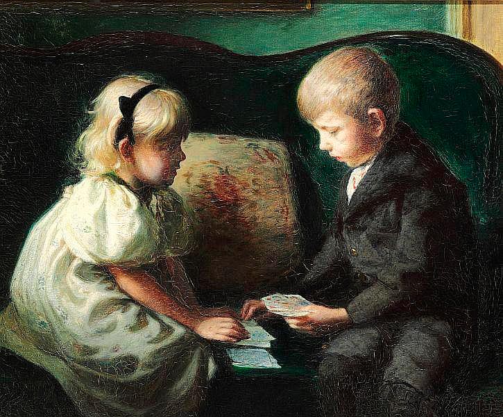 The silversmith and toy designer Kay Bojesen as a child playing cards with his sister Thyra (Мастер по серебру и дизайнер игрушек Кей Бойесен в детстве, играющий в карты со своей сестрой Тайрой), 1899