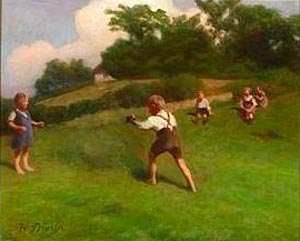 Playing children on a grass field (Дети, играющие на травяном поле), 1926