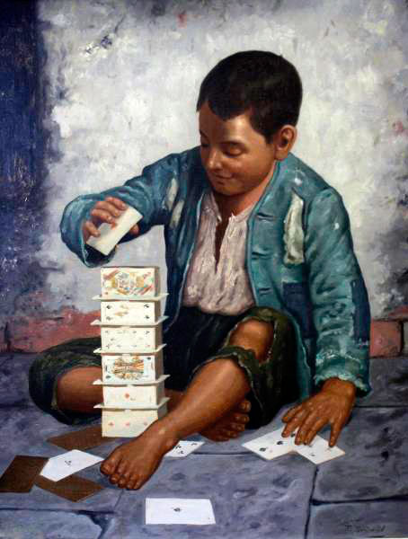 Boy erecting a house of cards (Мальчик, возводящий карточный домик)