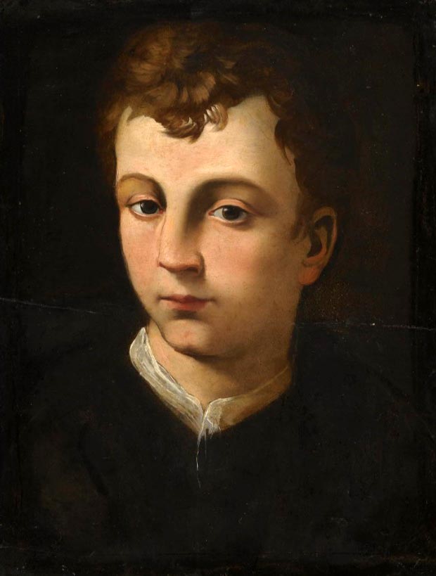 Portrait of a boy, head and shoulders, wearing a black coat with a white collar (Портрет мальчика c головой и плечами, в черном камзоле с белым воротником)