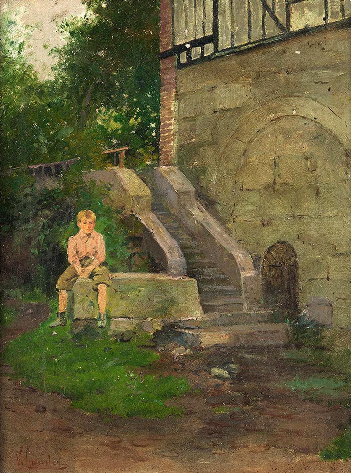 Boy at the foot of a stone staircase (Мальчик у подножия каменной лестницы)