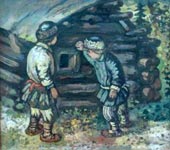 Peasant children at the winter road