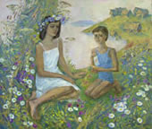 Children among flowers