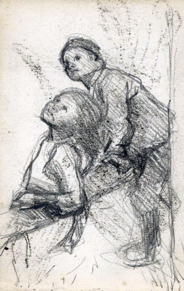 Study of a girl and a boy leaning against a tree branch (Эскиз мальчика и девочки, прислонившихся к ветке), 1890-1900