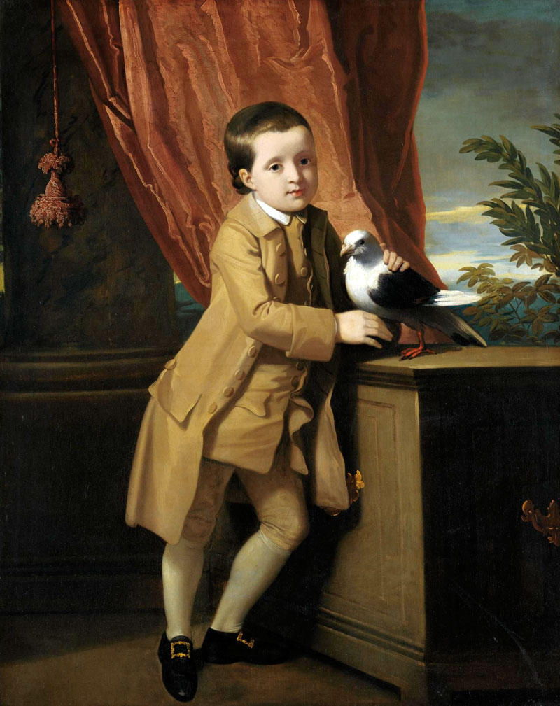 Portrait of a young boy standing on a portico with his pet pigeon (Портрет юного мальчика, стоящего у портика со своим любимым голубем)