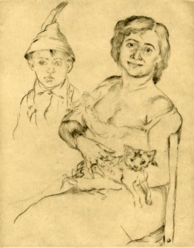 Frau mit Katz und Tiroler Bub (Женщина с кошкой и тирольский мальчик), 1912