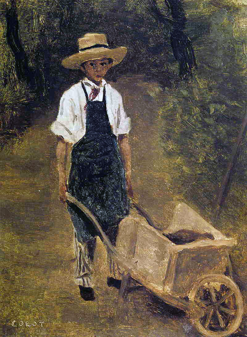 Octave Chamouillet Pushing a Wheelbarrow in a Garden (Октав Шамуле толкает тачку в саду), c.1844-1845