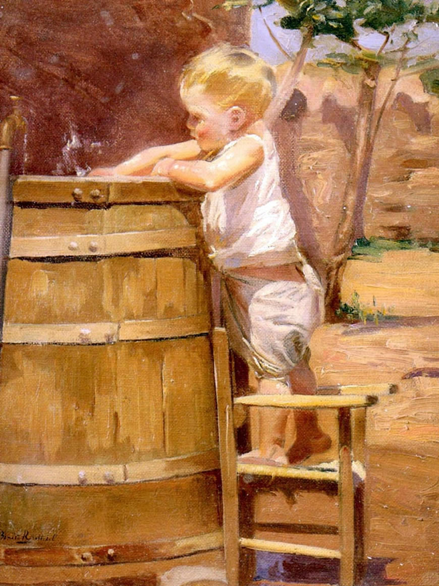 A boy at a water barrel (Мальчик у бочки с водой)