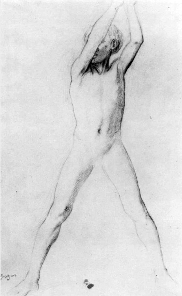 Nude boy with raised arms and legs (Обнажённый мальчик с поднятыми руками и ногами)