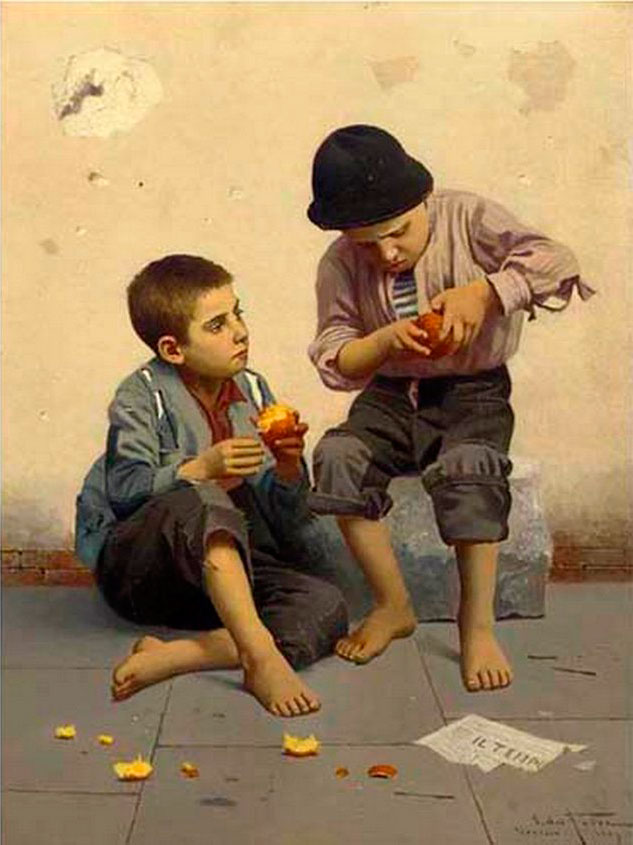 Boys peeling oranges (Мальчики, чистящие апельсины)