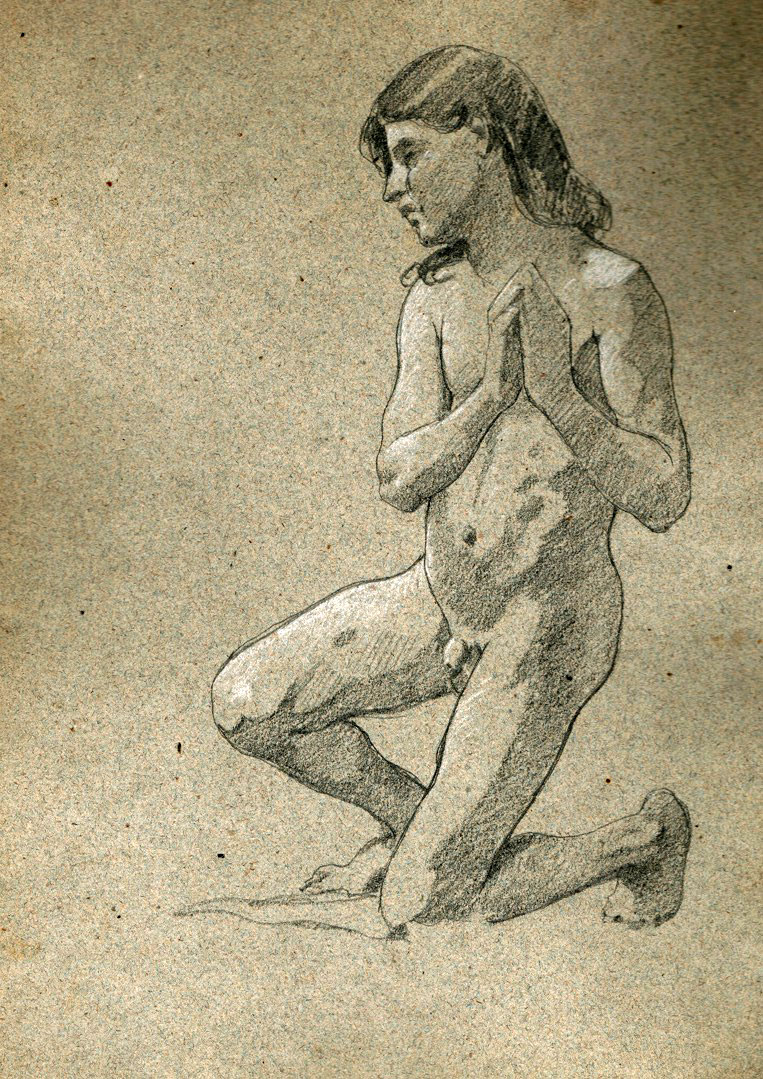 Nude Ephebe Kneeling in Prayer (Нагой подросток, коленопреклонённый и молящийся), 1860