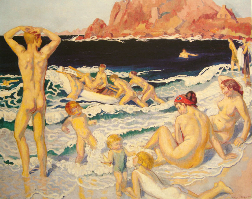 Plage au canot et à l'homme nu (Пляж с каноэ и голым мужчиной), 1924