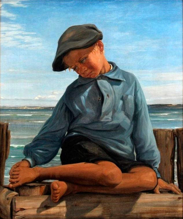 Dreng siddende på bolværk (Мальчик, сидящий на причальной стенке), 1904-1905