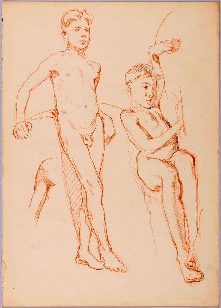 Standing and Reclining Male Nude Youth with a Study of a Shoulder (Стоящий и лежащий нагие юноши с наброском плеча)