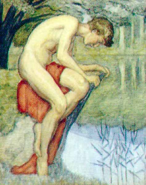 Narcissus, yngling betragter sit spejlbillede i en so (Нарцисс; юноша, смотрящий на свое отражение), 1904