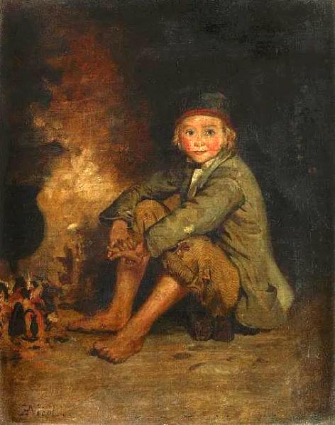 A boy seated by a fire (Мальчик, сидящий у огня)