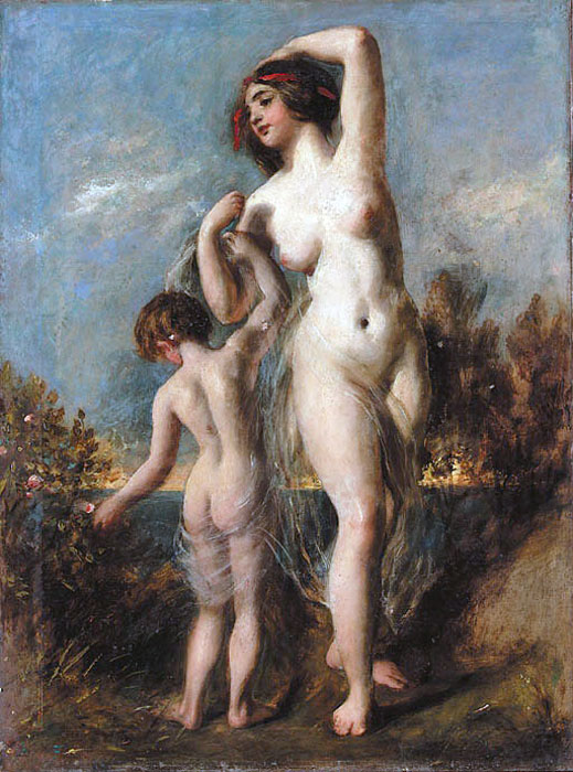 A woman and child in a lake landscape (Женщина с ребёнком в пейзаже с озером)