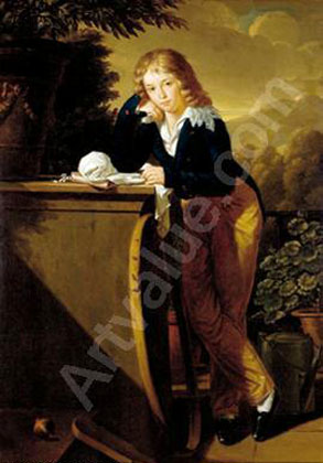 Portrait Irenius Kleofas Oginski auf einer Terrasse mit abendlicher Gebirgslandschaft im Hintergrund (Портрет Ирениуса Клеофаса Огински на террасе, с вечерним пейзажем на заднем плане)