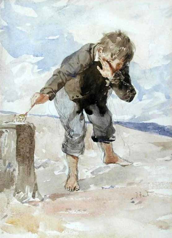 A boy lighting a firework (Мальчик, зажигающий фейерверк)