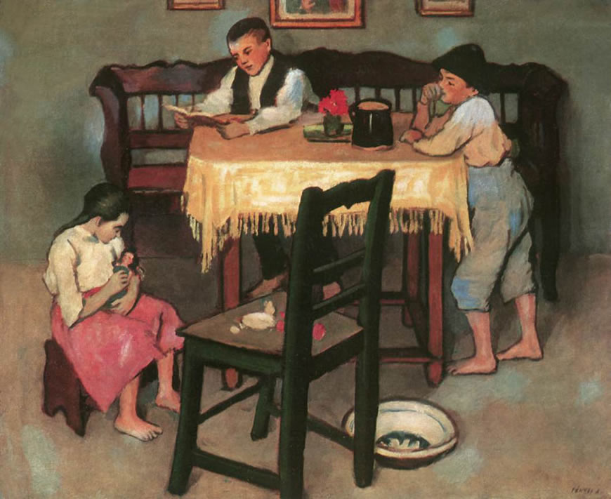 Peasant Room with Three Childrem (Крестьянская комната с тремя детьми), 1907