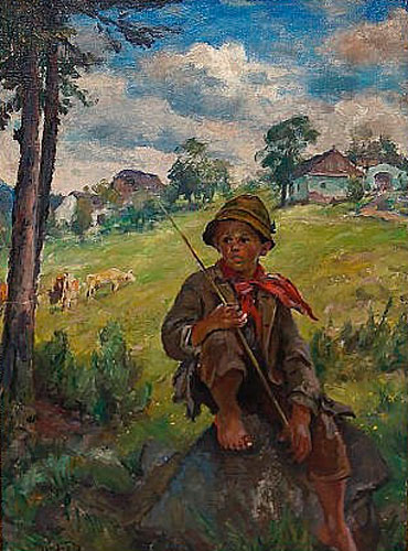 A shepherd boy seated by a tree (Пастушок, сидящий на дереве)