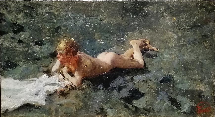 Niño desnudo en la playa de Portici (Нагой мальчик на пляже Портичи), c.1874