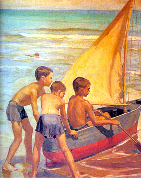 Barca amb vela xiquets (Лодка с детьми), 1947