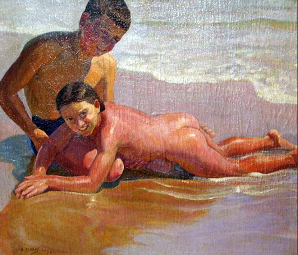 Xiquet i xiqueta nus a la platja (Мальчик и голая девочка на пляже), 1934